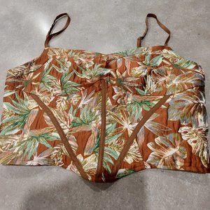CIDER Women's Floral Spaghetti Straps Corset/Bustier- Brown/Bronze/Green Medium
